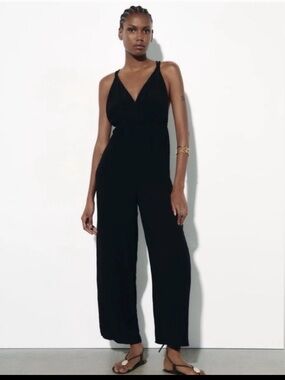 ZARA NEW ❗️BRAIDED STRAP JUMPSUIT SIZE MEDIUM BLACK REF 9878 L/225